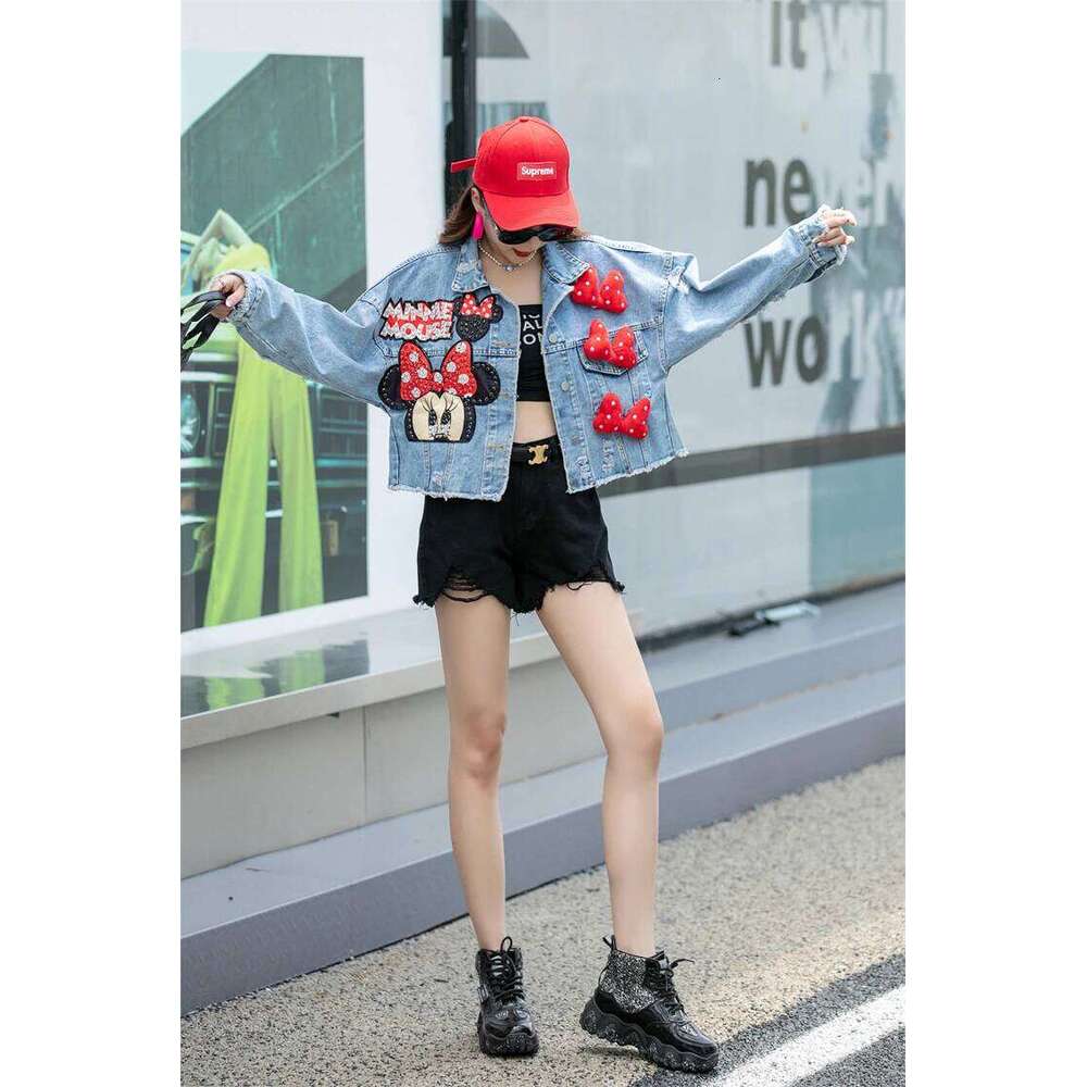Women Jacket European American Style Heavy Industry Nail Bead Denim Coat 2024 New Sweet Short Top