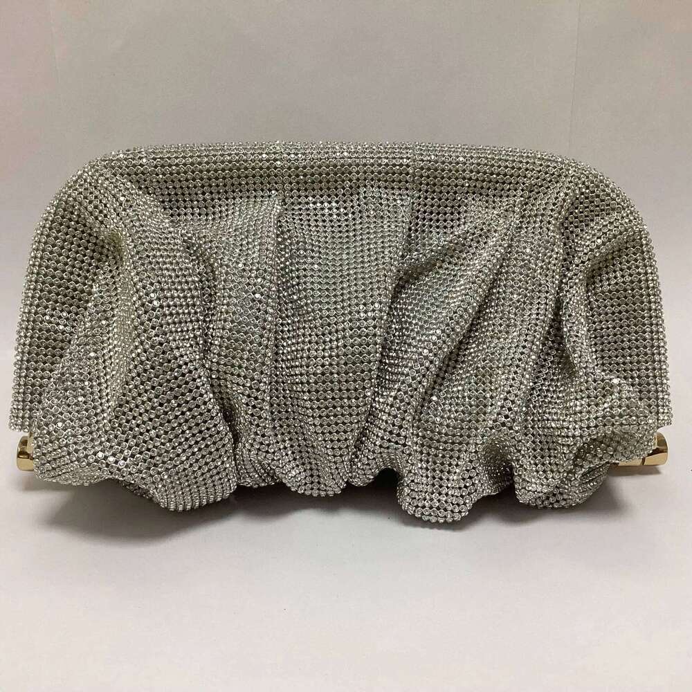 Gradient Ruched Rhinestone Clutch For Women Shinny Dias Chain Shoulder Crossbody Bag Glitter Evening Party Purse