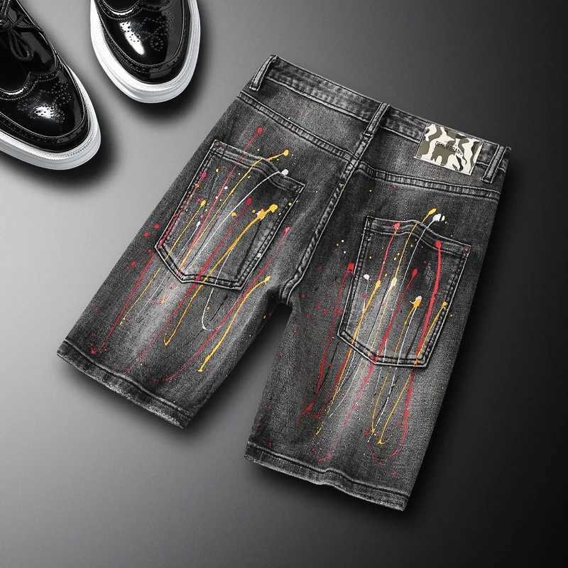 Summer Paint Chipped Denim Shorts for Men American Retro Washed Trendy Rugged and Scratched Five Quarter Pants Z250527
