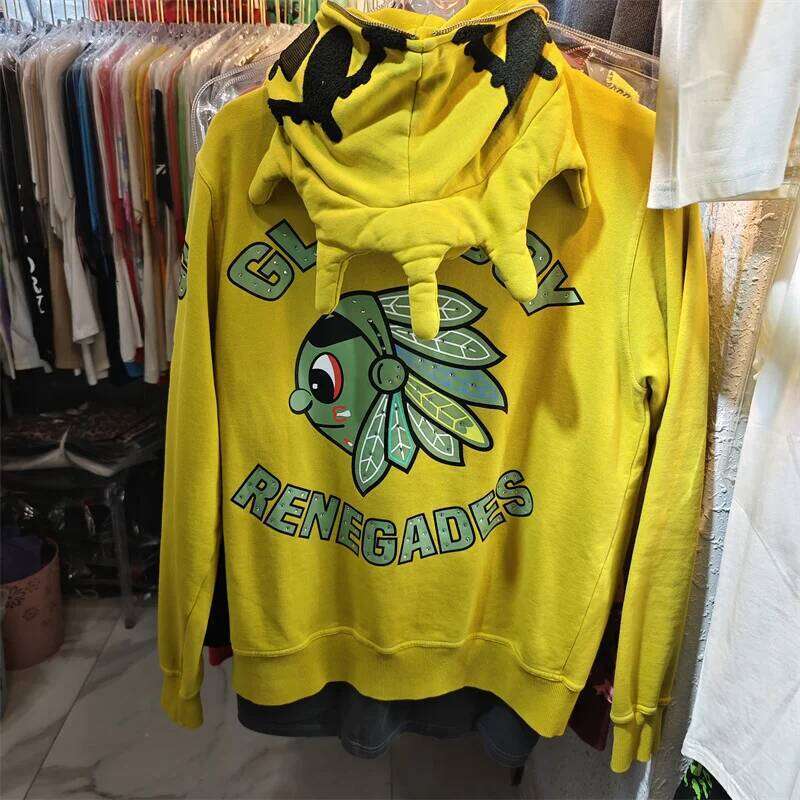 High-Quality Cotton Hoodie With Cartoon Graphic Print Rhinestones Deco For Glo Gang Lovers In Yellow And Gray