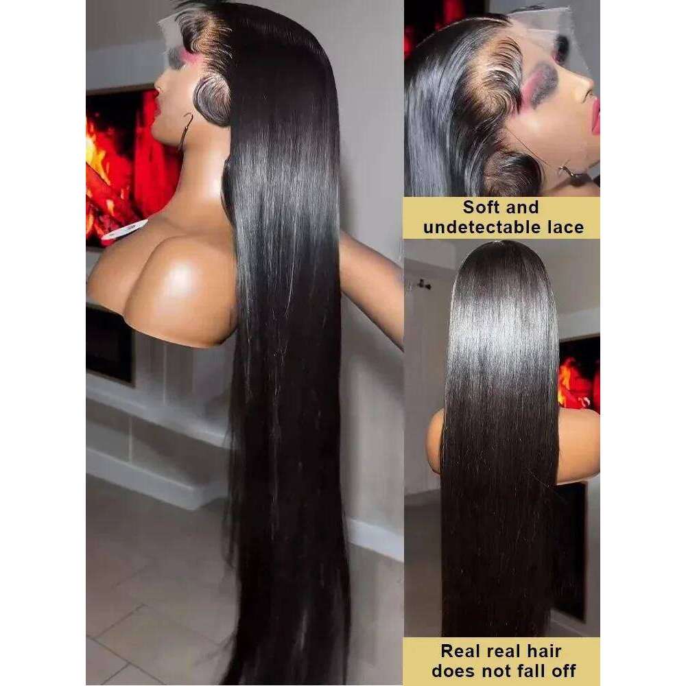 220 Density 30 38 Inch 13x6 HD Transparent Lace Frontal Human Hair Wigs Bone Straight Brazilian Remy For Black Women Pre Plucked