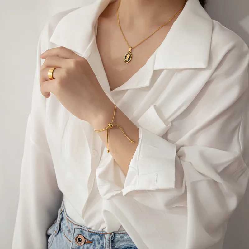 Summer Bracelet for Women Bead Adjustable Stainless Steel Chain Rose Gold Silver Color Hand Jewelry (B003) W250526