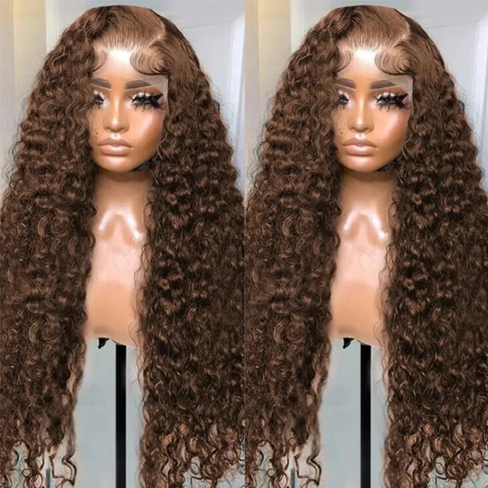 Kinky Curly Wigs Brown 13x6 HD Lace Front Human Hair Wigs For Women Water Deep Wave 13x6 HD synthetic Lace Frontal Wig
