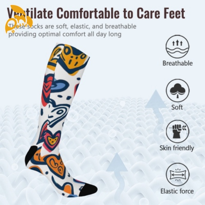 Free delivery.Fashion designer customizes lightweight high-quality full-width printed white and black socks of 44 centimeters