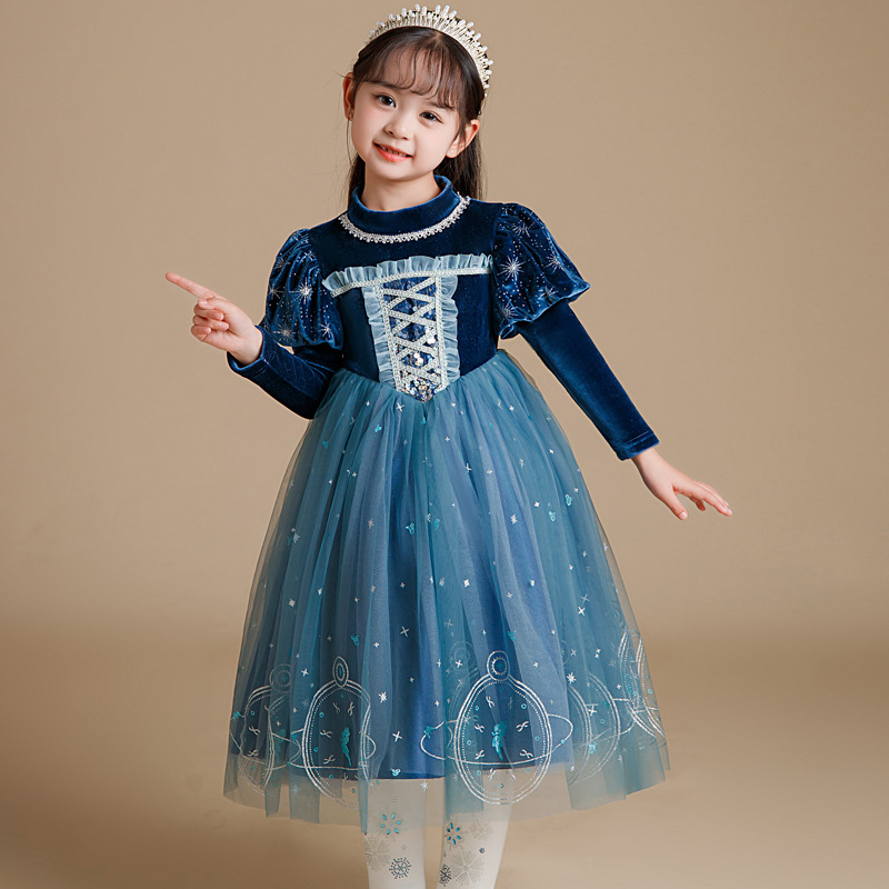 DISNEY kids designer clothes girl Frozen Elsa Princess Dress Autumn and Winter Girls' Dress Princess Dress Birthday clothes comfortable and soft.
