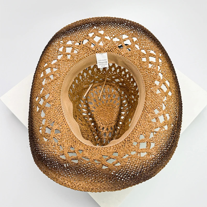 Unisex Exotic Style Retro Bandhnu Travel Cowboy Hats Outdoor Beading Beach Sunshade Niche Straw Caps Versatile Hollow Out 250526