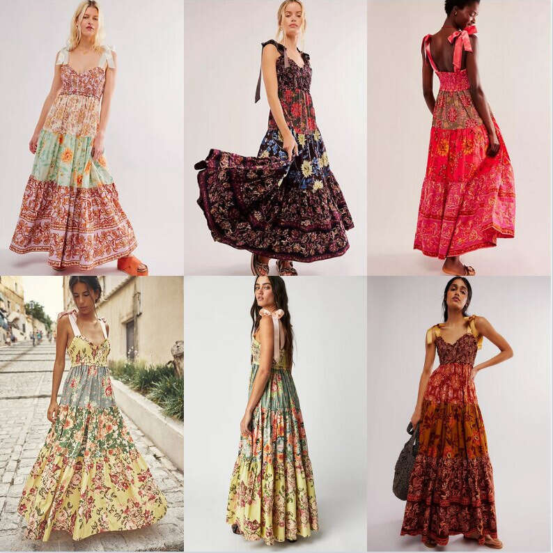 2025 Summer New Strapless Backless Printed Maxi Dress for Women