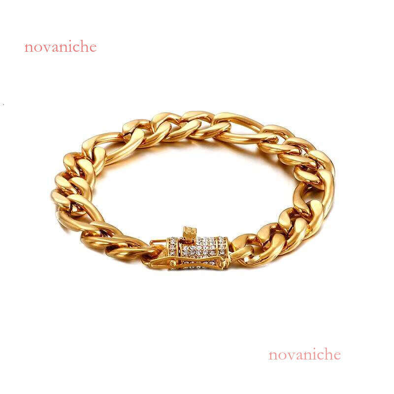 Stainless Steel Bracelet Gold Plated Cuban Chain Fashion Bangle With Crystal Charm Clasp for Men Wholesale