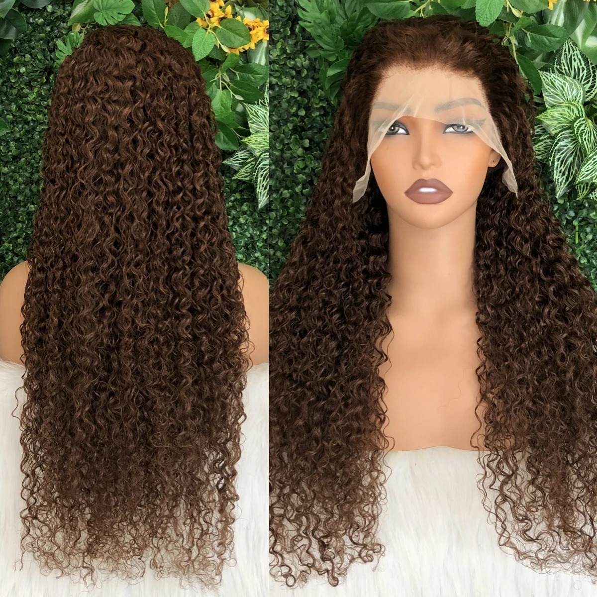 Chocolate Brown Curly Lace Front Human Hair Wigs 13x4 13x6 Brazilian Deep Wave Transparent HD Synthetic Lace Frontal Wig