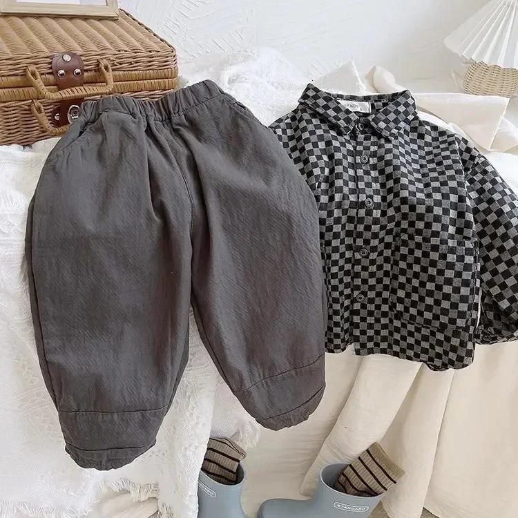 Spring Autumn Childrens Fashion Casual Loose Radish Pants for Boys Girls Solid Color Lantern Pants 250527