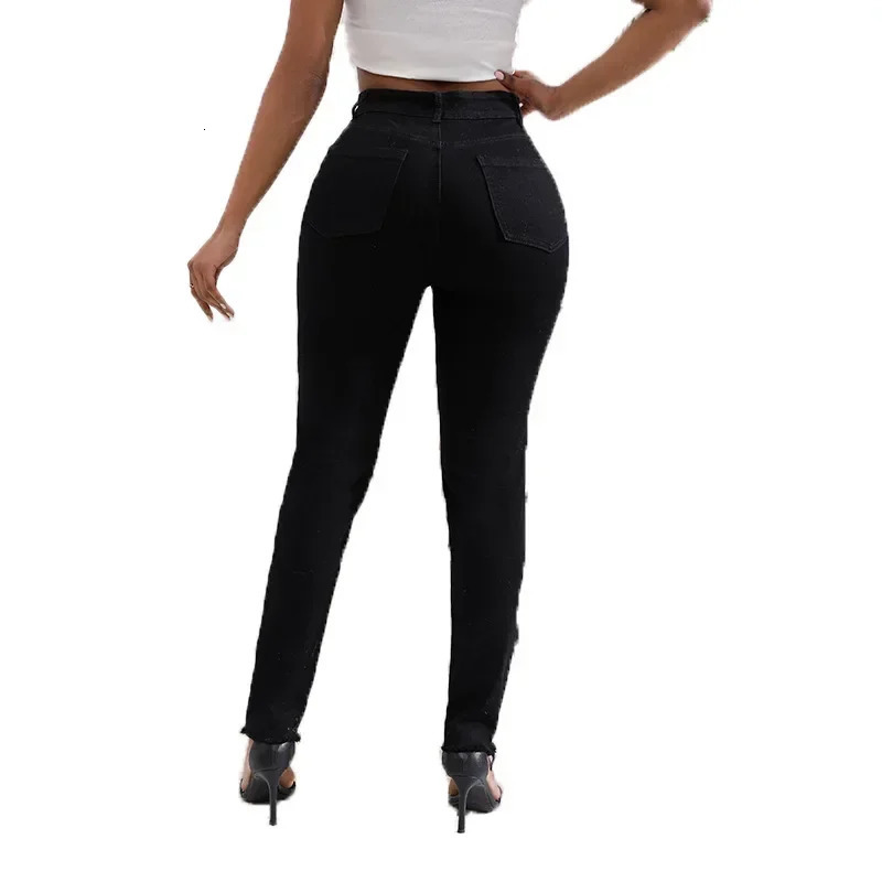 Women Jeans Denim pant High Waist Pencil Pants Holes Slim Fit Pockets Sexy Streetwear Solid Sheath Distressed Ankle Length 2025 250516Z