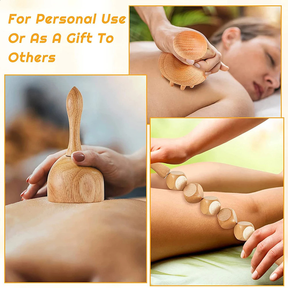 6 In 1 Wood Therapy Massage Tool Lymphatic Drainage Massager Anti Cellulite Fascia Massage Roller for Full Body Muscle relaxatio 250603