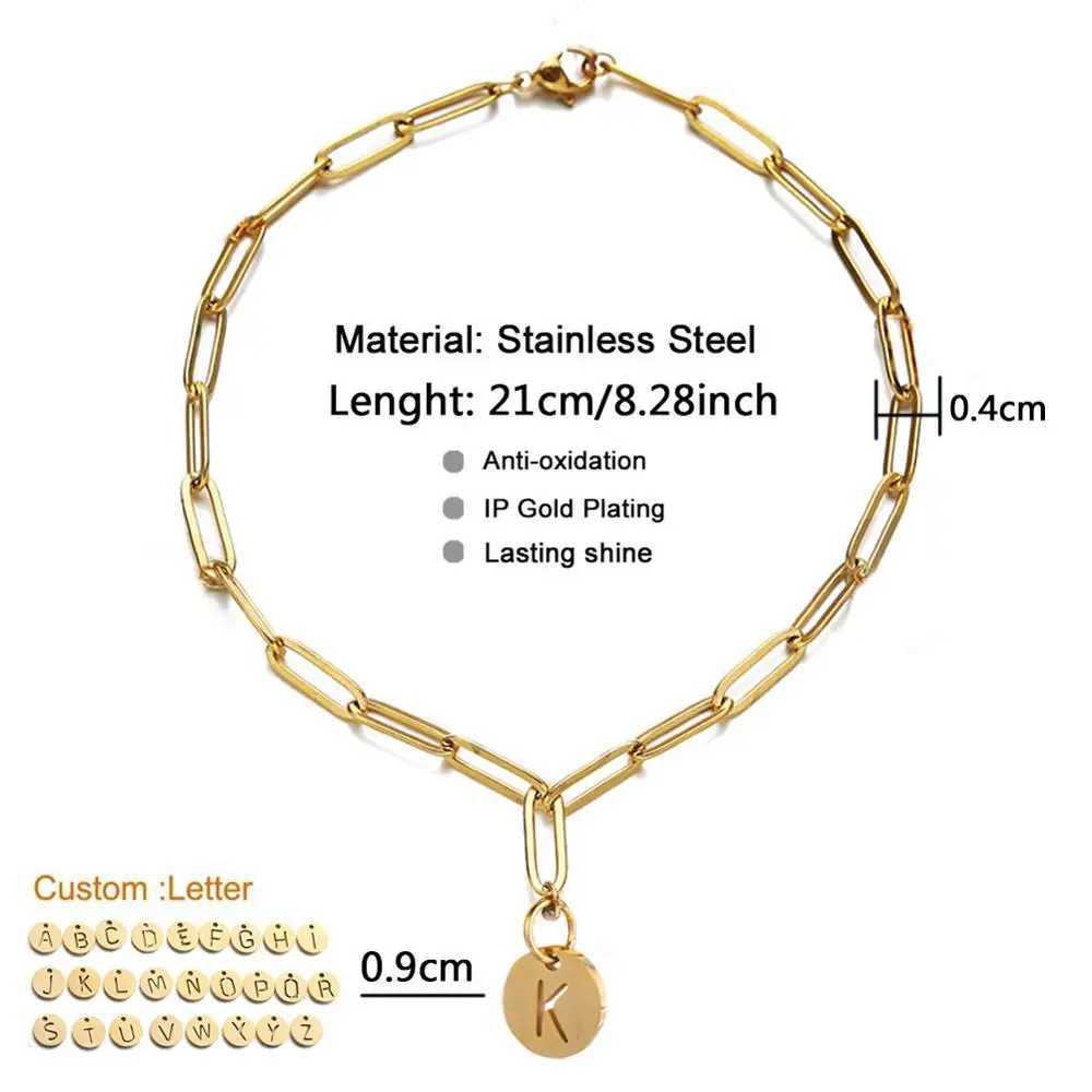 MinaMaMa Stainless Steel Square Chain Initial Letter Charm Bracelet For Women Men Coin 26 Alphabet Bracelet W250526