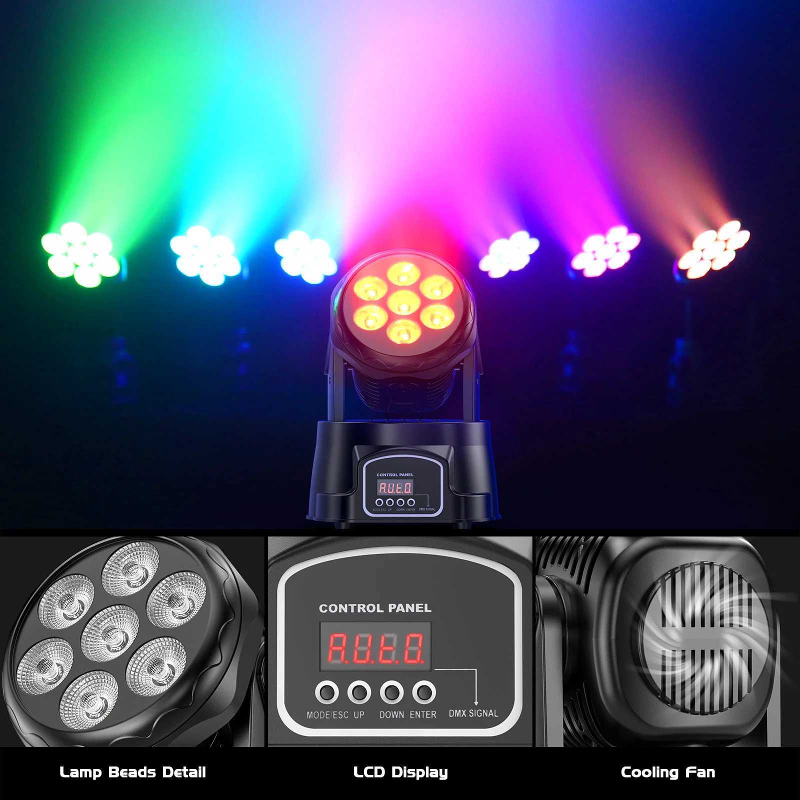 Fieryzeal 105W Beam Moving Head Light 4IN1 7x15W RGBW LED Beam Spot Effect Stage Light DMX512 for DJ Disco Party Show WeddingXJ250527