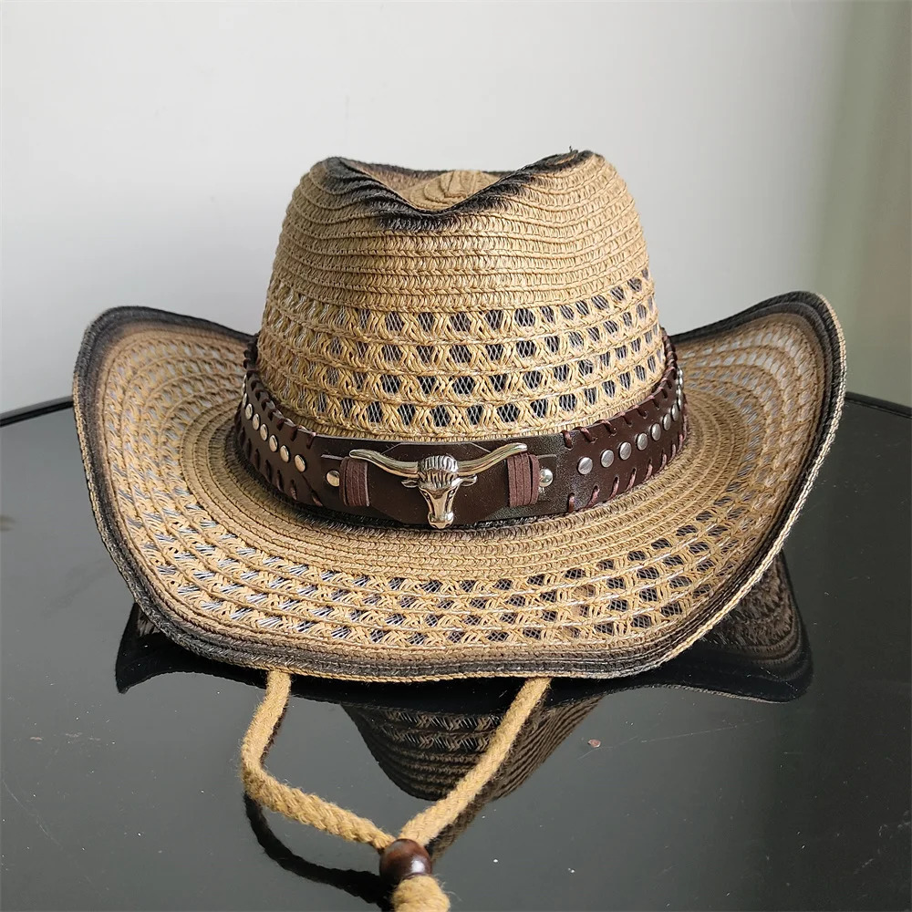 Holllow Cowboy Straw Hat Women Men Summer Handmade Vintage Hollow Western brim Sun Protection Fisherman Mountaineering Bohemian 250526