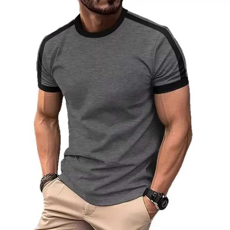 New Summer Elastic Casual Short-Sleeved Mens Daily Party Home Social Color Matching T-Shirt Solid Color Vintage Streetwear Top Z250527