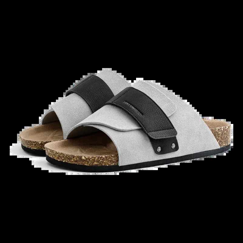Maden Casual Color-Block Mules Mens Summer Cork Sole Slide-On Sandals with Hook and Loop Closure Breathable Outdoor Shoes 250526
