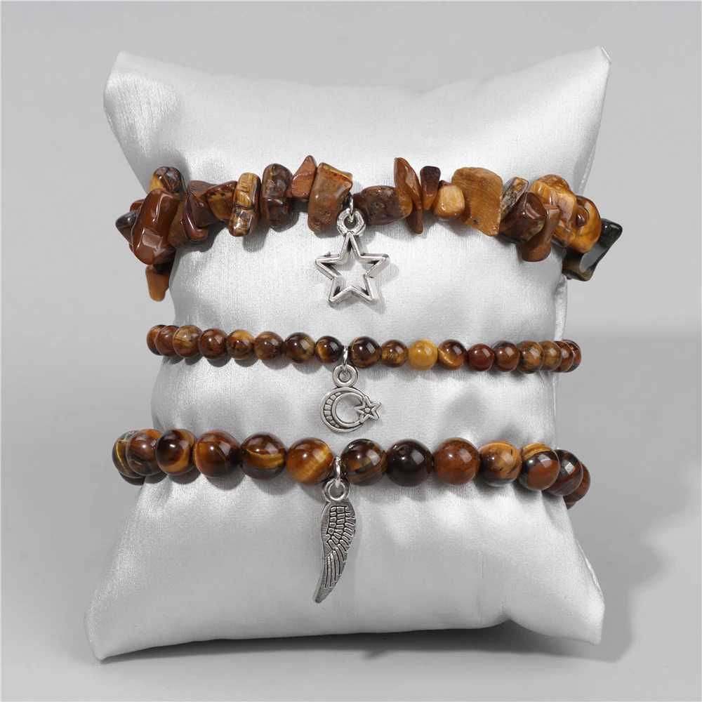 3Pcs/set Natural Stone Amethysts Bracelet Healing Quartz Beads Star Moon Feather Pendant Bracelets for Women Men Energy Jewelry W250526