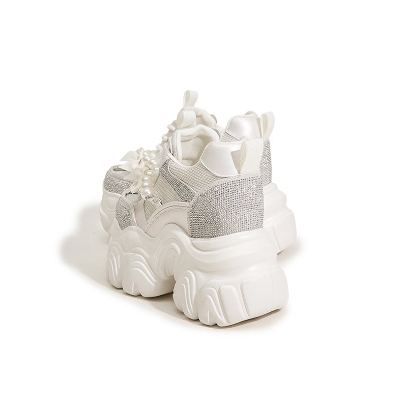 Designer Thick-Soled Insole Height-Increasing Dad Shoes for Women, New Spring Water Diamond Breathable Single Shoes Versatile and Casual Shoes for Sma