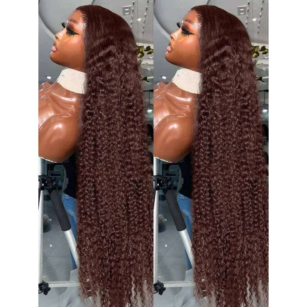 220 Density Chocolate Brown Deep Wave Front Human Hair 38Inch Color Hd Lace Frontal Wig For Women 13x6 Water Curly Wigs