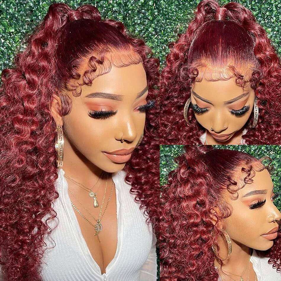 99J Bury Deep Wave 13x6 Front Human Hair Wigs For Women Pre Plucked Frontal Lace Wig