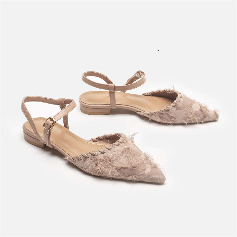 2025 Summer New K Versatile French Genuine Leather Single Shoes Fairy Style Pointed Flat Closed Toe Sandals for Women
