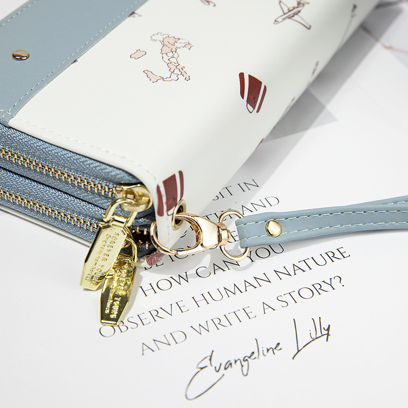 Free Shipping Designer Wallet New Women's Long Double Zipper Phone Bag Student Change Bag Large Capacity Hand-held Bag Multifunctional Card Bag I