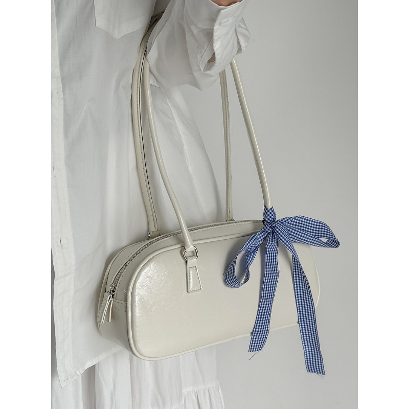 Bow Portable Silver Bag Women's New Niche Underarm Bag Large Capacity Bag