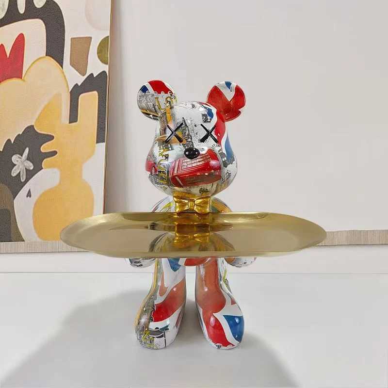 21cm Graffiti Bear Ornament Figurine Home Decoration Animal Statue Keys Storage Shelf Modern Room Sculpture Table Decor Gift Y250524