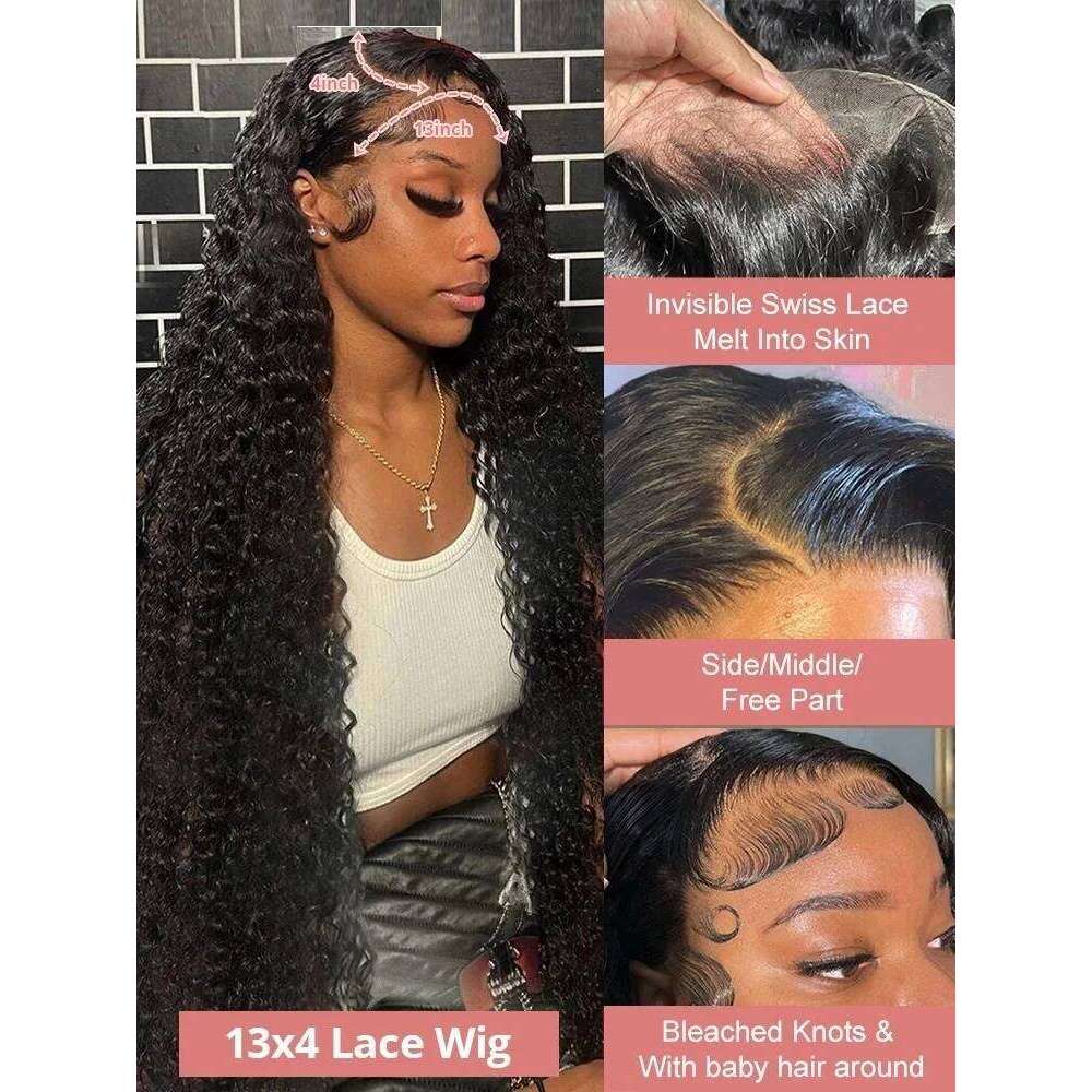 40 Inch Deep 13x6 Hd Curly Front Human Hair 360 Pre Plucked Wig 13x4 Water Wave Lace Frontal Wigs For Women