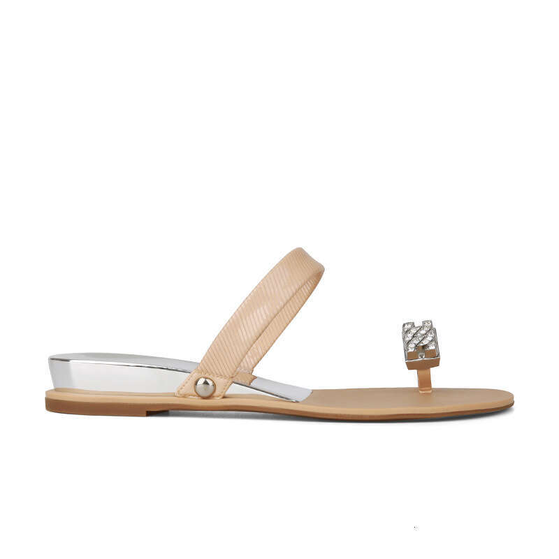 Instant Dispatch Su Yinyin Same Style Shoes Pigeon Egg Rhinestone Wedge Toe Flat Slippers Women's Summer Outdoor Sandals