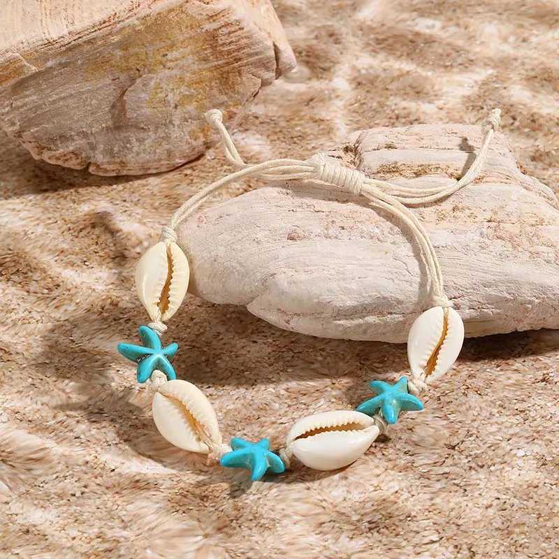 Boho Sea Shell Starfish Bracelet for Women Girls Fashion Tortoise Charm Handmade Woven Rope Beads Summer Jewelry Beach Gifts W250526