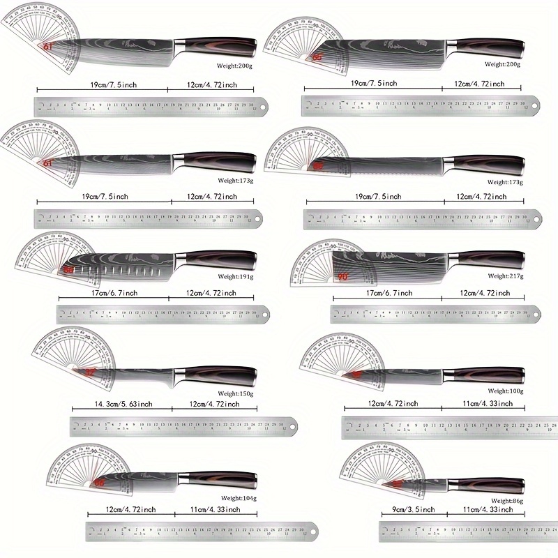 High-quality knife set includes an ultra-sharp Damascus steel chef's knife, multi-purpose knife, bread knife, and peeler, perfect for slicing mea