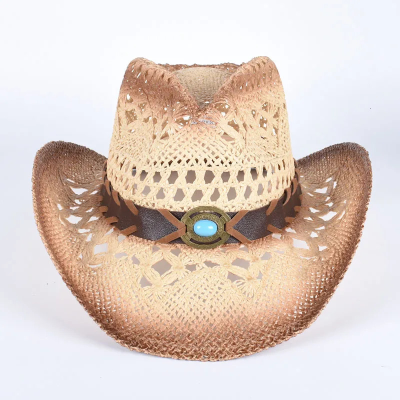 Summer Western Cowboy Hat Woman Men 2025 Adult Vintage Ladies Beach Straw Sun Hat Cowgirl Cap Wide Brim Jeans Hats 250526