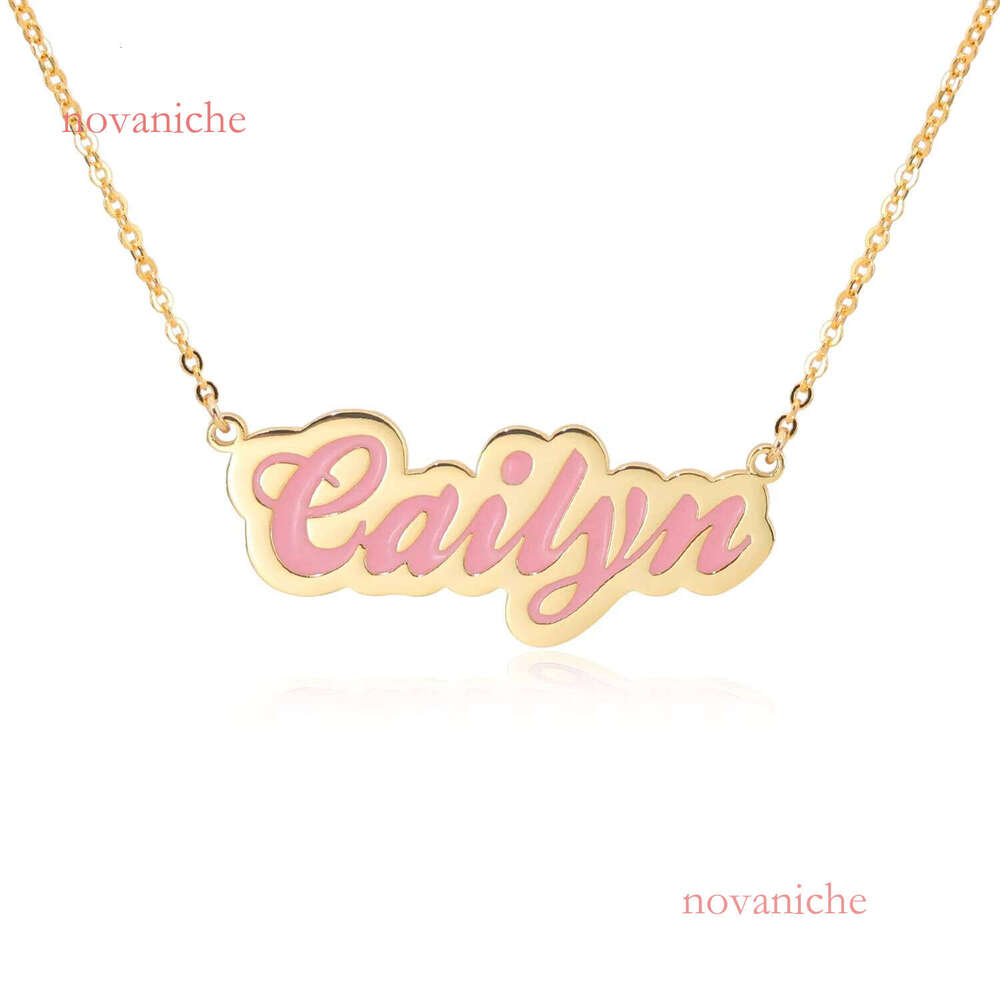 Stainless Steel Name Necklace Personalized Custom Enamel Letter With Different Color Charm Pendant for Women Wholesale