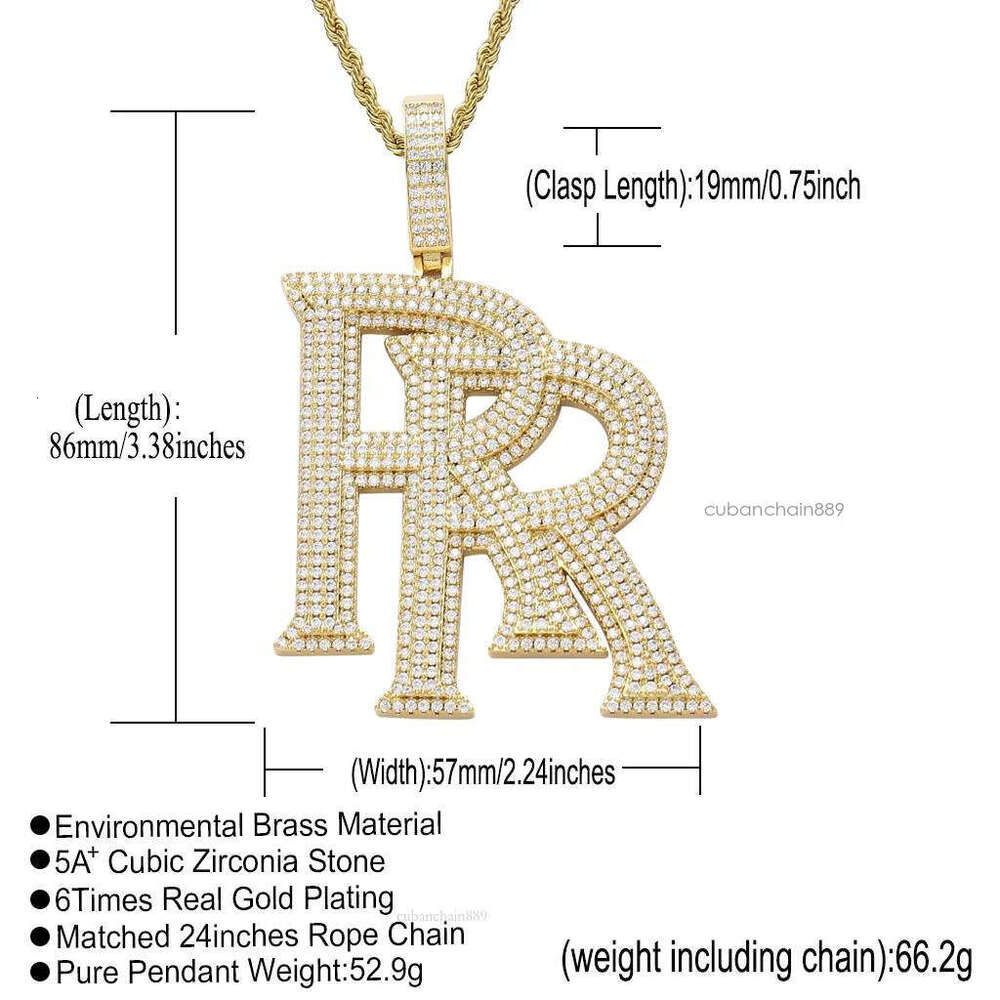 Custom High Quality 14k Initial Pendant R Rope/cuban Link Chain Moissanite Real Gold Necklace for Man Women