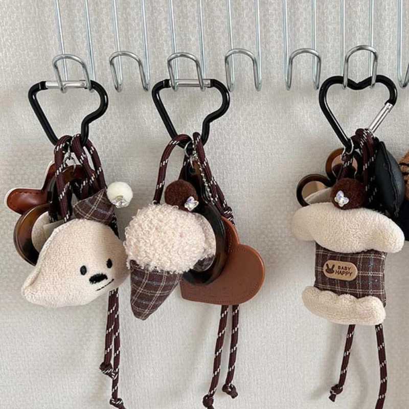 Cartoon Plush Bear Mirror Comb Keychains For Women Y2k Bag Pendant Couple Car Key Chains Jewelry Gift Decoration Accessories W250526