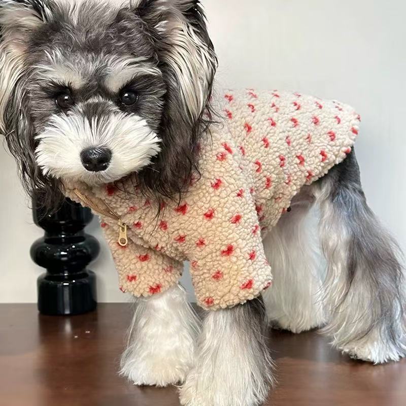 T00315 Dog Clothes Autumn and Winter Quilted Warm Pet Cotton-padded Jacket New Style Love Print Teddy Bichon Schnauzer Pomeranian