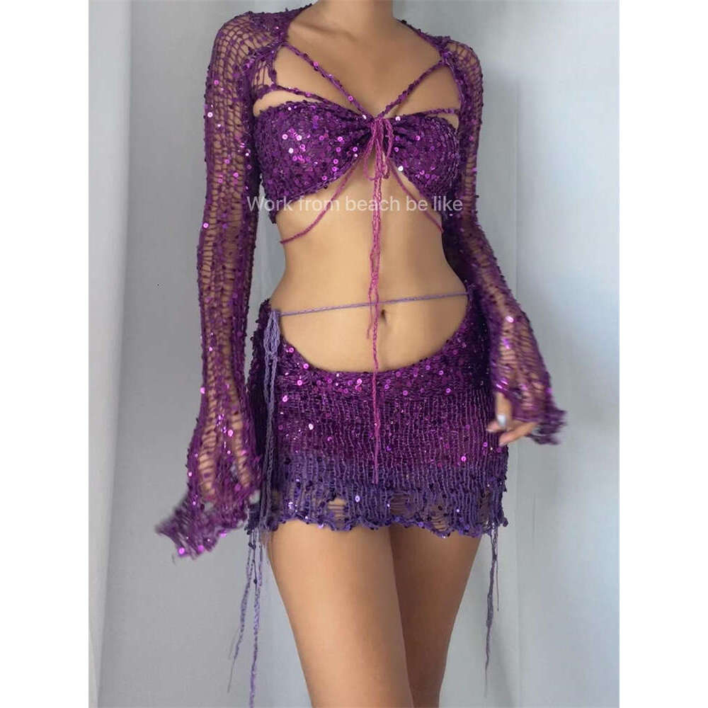 CN0214 Women's Clothing 2025 New Sequin Knitted Sweater Three-Piece Set
