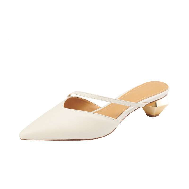 Women's Summer Outdoor Slippers, Fairy Style Pointed Toe New Trendy French Niche Half Slippers with Mid Heel and Unique Shape