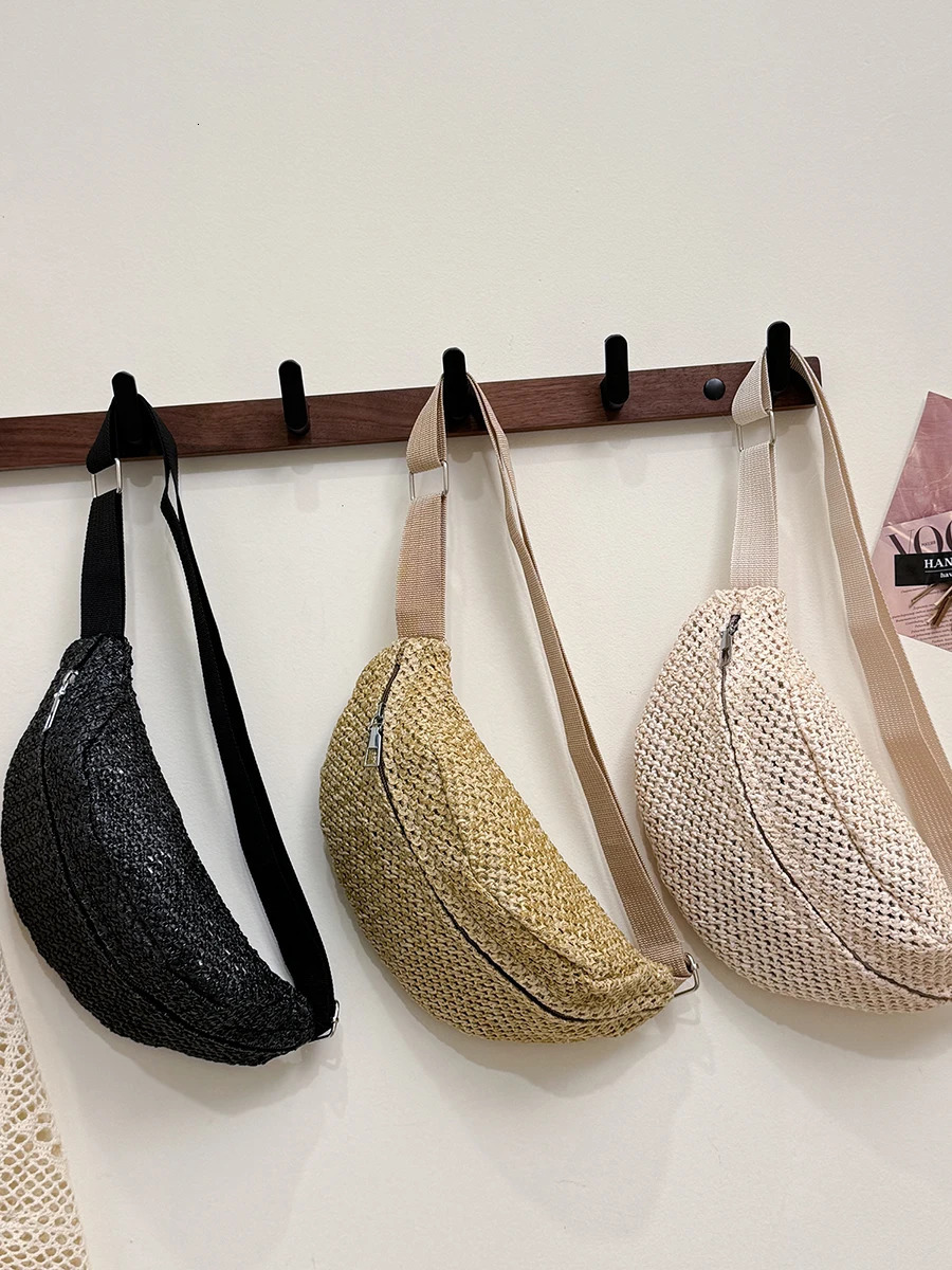 Straw Waist Bag Chest Bag Waist Pouch Cross- Body Pouch Sling Bag Travel Straw Woven Waist Bag Purses Beach Bag 250526