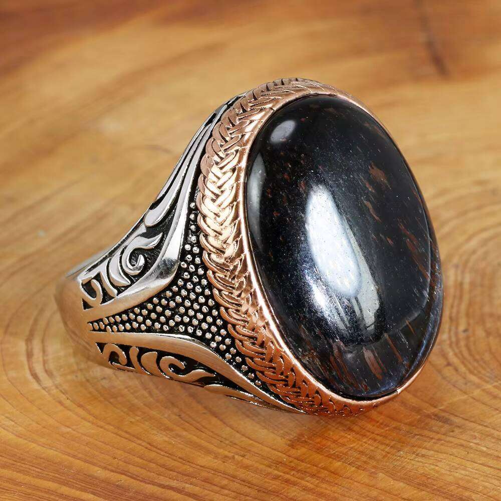 Islamic Religious Muslim Ring for Men Sterling Sier Turkish Double Swords Natural Blue Tiger Eye Punk Wholesale Jewelry