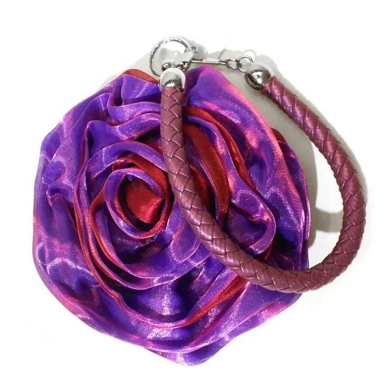 Sweet 3D Rose Flower Purses Women Silk Bridal Wedding Evening Bag Cute Mini Round Hand Bag for Prom Party Small Coin Bag W250527