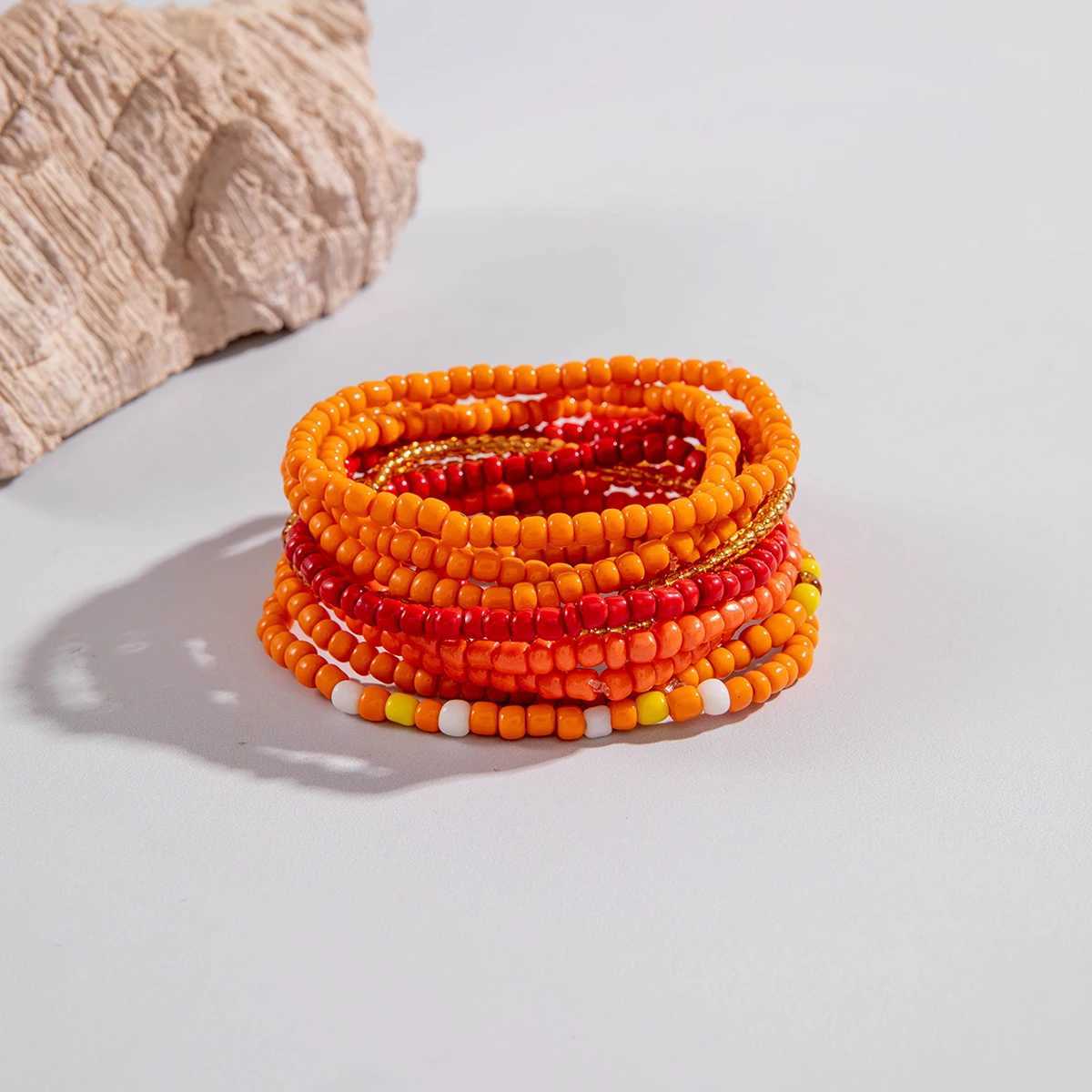 docona Fashion Personality Orange Rice Bead Imitation Crystal Bead Bracelet Set Suitable for Womens Ball Parties Party Gifts W250526