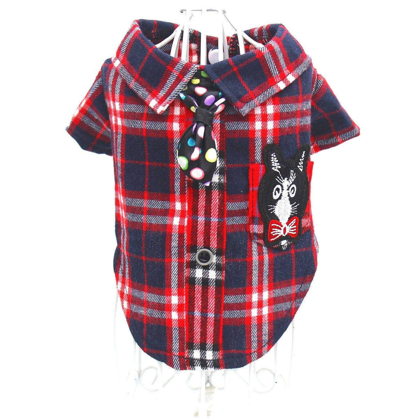 Pet clothing, checkered bow tie shirt, fashionable trend