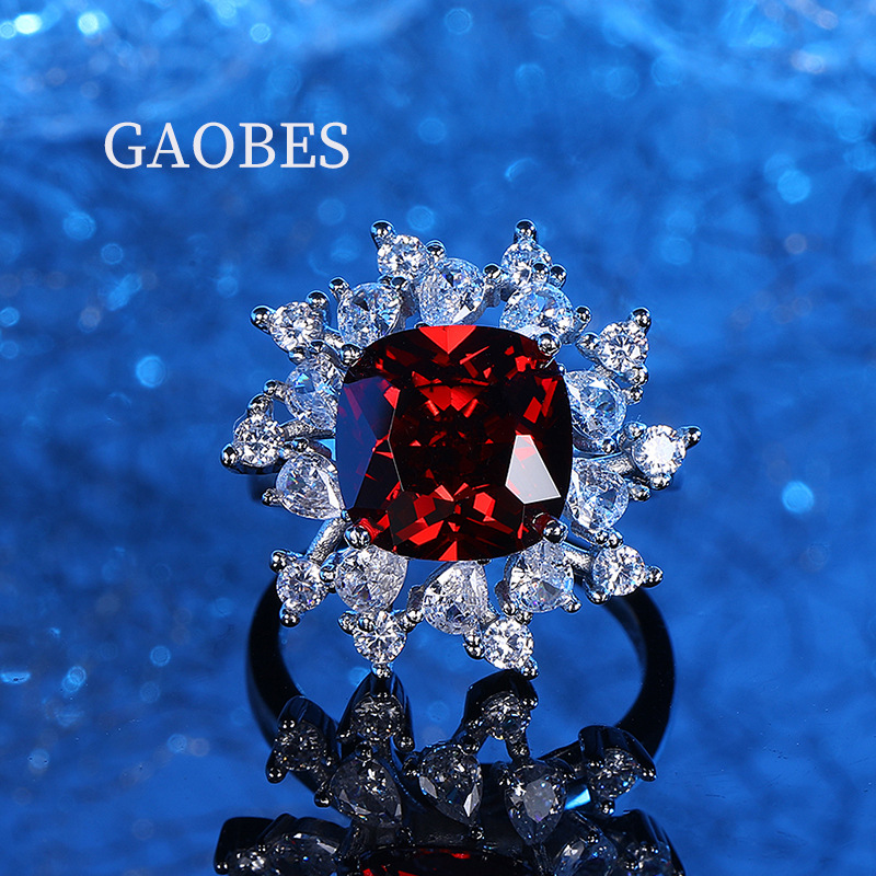 S925 Sterling Silver Ruby Engagement Ring with Full Diamond Setting, Luxury Wedding Ring for Proposal