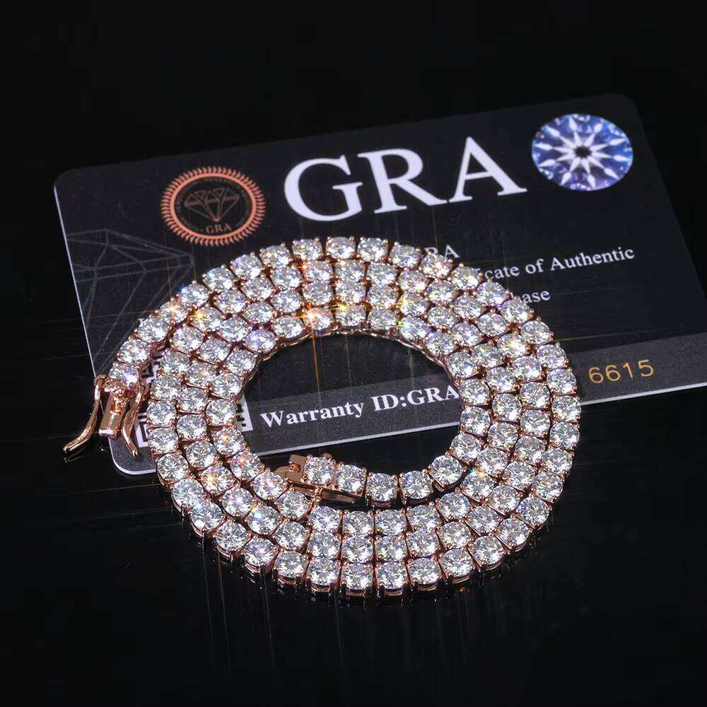 Sparkling VVS Moissanite Tennis Chain Necklace Sier Rose Gold Plated Iced Out Round Cut Jewelry Gift for Women Anniversary