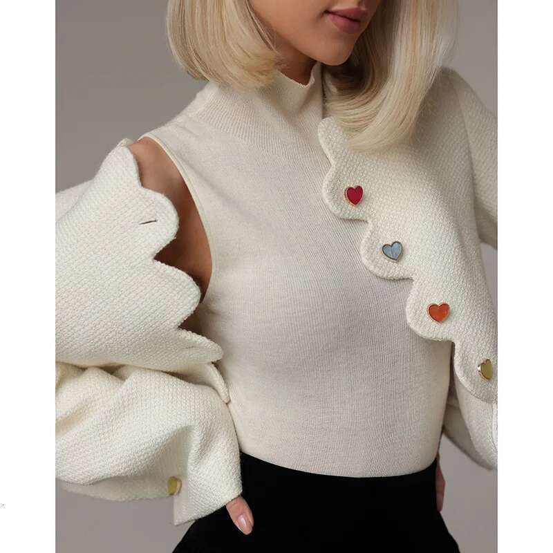 Chic Colorful Buttons Jacket For Women Fashion Solid Irregular Collar Long Sleeve Loose Coat Lady Fall Causal Commuter Wear