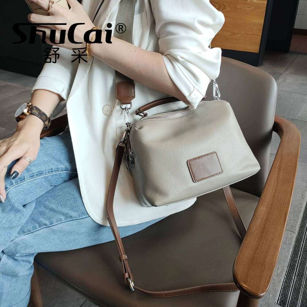 SHUCAI fashion new soft top layer cowhide casual simple commuter hand-held one-shoulder messenger bag