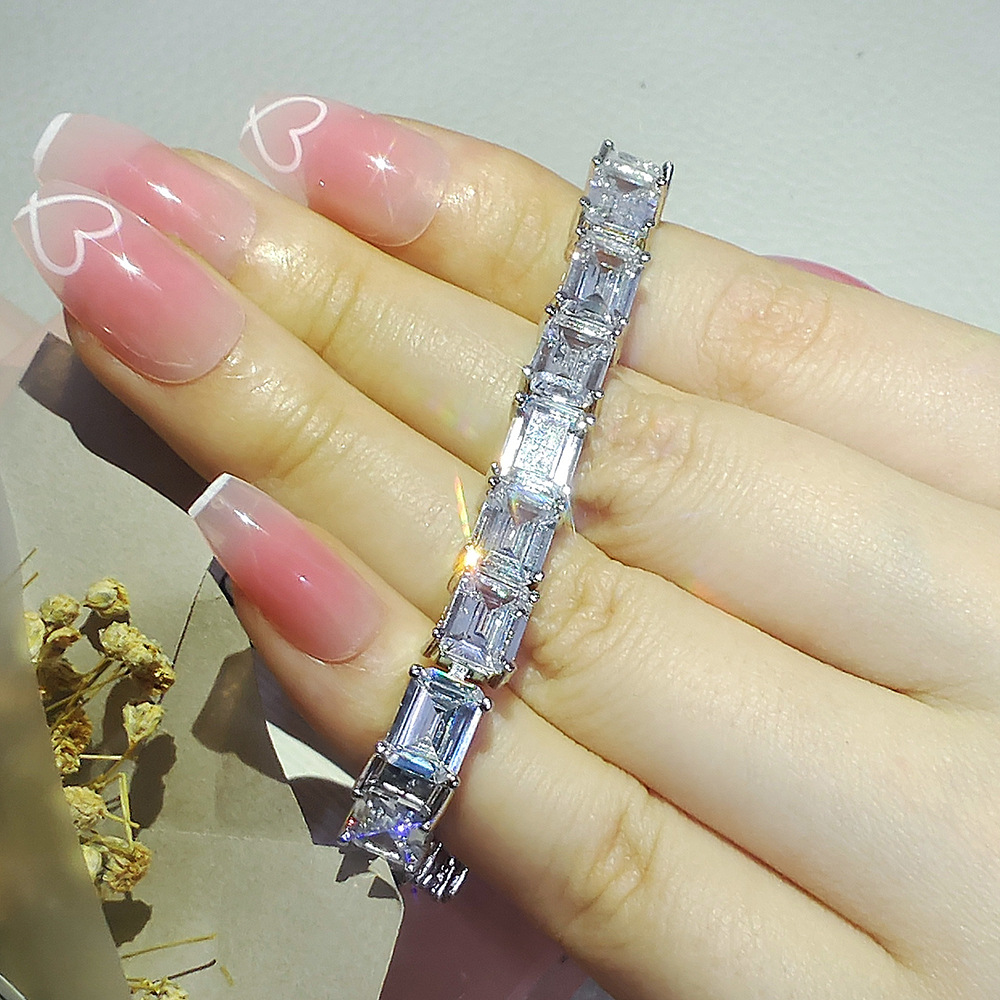 Europe and America Ins Top Sell Luxury Jewelry 10KT White Gold Fill Emerlad Cut 5A Cubic Zircon CZ Diamond Gemstones Party Women Stack Wedding Bracele